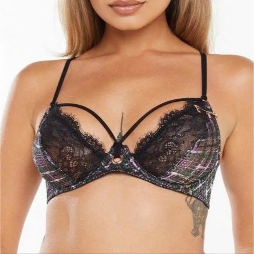 NWT Savage X Fenty A Little Tart Plaid Grunge Unlined Bra 34A